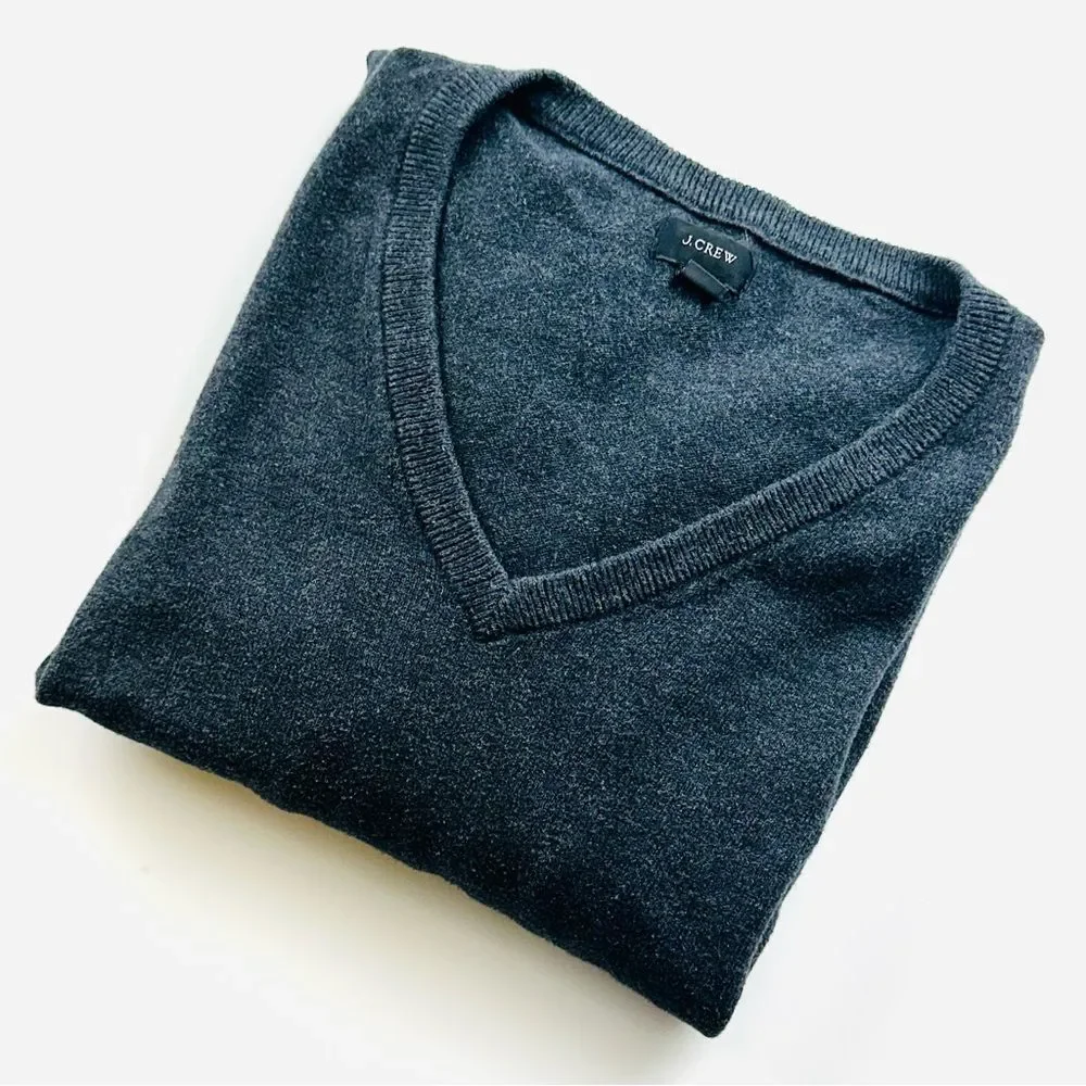 J.Crew Men’s SZ  L Gray V-Neck Cotton Cashmere Pullover Sweater Casual Office